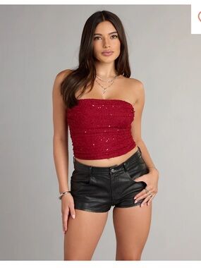Windsor Red Sequin Beaded Strapless Crop Top